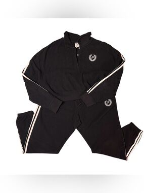 Victorias Secret PINK black tracksuit set with white embroidery. Size Large